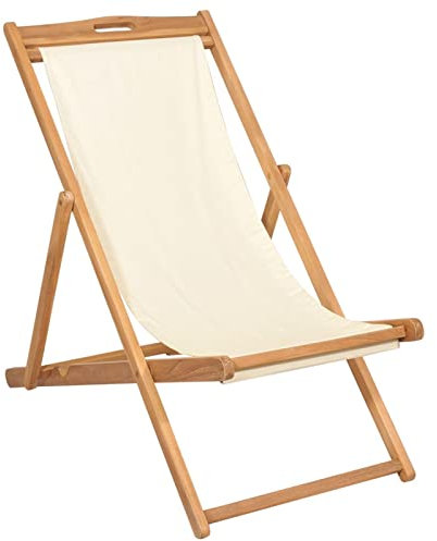 LAPOOH Liegestuhl, Gartenliege, Liegestuhl, Sonneninsel Outdoor, Sonnenstuhl, Gartenmöbel, Bäderliege, Relaxliege, Terrasse, Teak 56×105×96 cm Creme