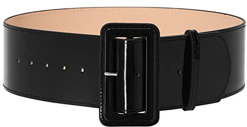 SUOSDEY Damen Lackleder Elastisch Gürtel, Mode Breite Taillengürtel Cinch Gürtel für Kleid Mantel mit quadratischer Schnalle schwarz