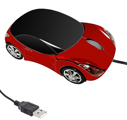 PCTC Souris optique filaire USB en forme de voiture de sport pour ordinateur portable ou bureau, ergonomique, 1000 dpi, 2 phares, 3 boutons, bureau, maison, école, cadeau (rouge)