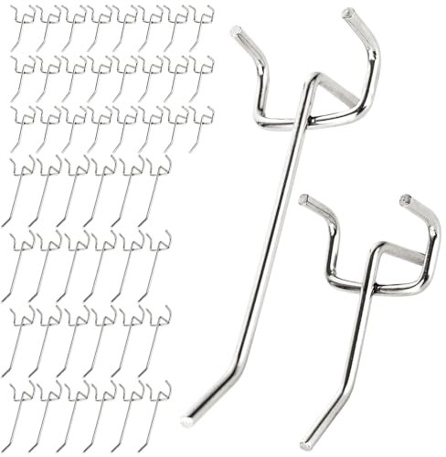 CYEER 100 Ganci per Pannelli Forati, 10 cm e 5 cm, distanza tra i fori, 3,2 cm, Ganci Pannello Forato, Ganci Pannello Portautensili, Per Cucine, Supermercati, Scaffalature per Attrezzi