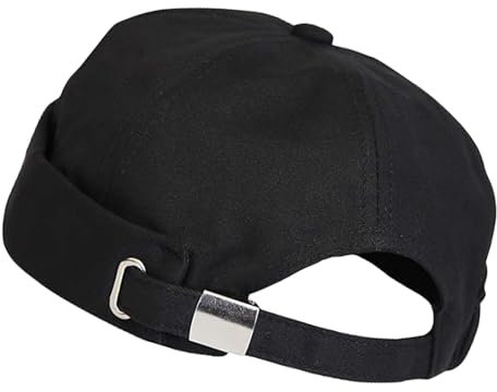 Minicloss Docker Cap Herren Damen Hut, Verstellbar Hafenmütze, Ohne Schirm Beanie Cap Retro Brimless Hat,Chinesischer Stil,Baumwolle,Kurz,Schwarz