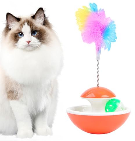 Niktule Katzen Federball Spielzeug,Interaktives Spielzeug für gelangweilte Katzen mit Gleisglocke - Haustierbedarf für Arbeitszimmer, Katzenhaus, Wohnzimmer, Schlafzimmer, Tierheim, Tierhandlung