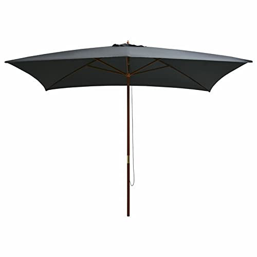 Mengtu Ombrellone con asta in legno, ombrellone da giardino, spiaggia, terrazza, mercato, protezione UV, per terrazza, giardino, spiaggia, 200 x 300 cm, antracite