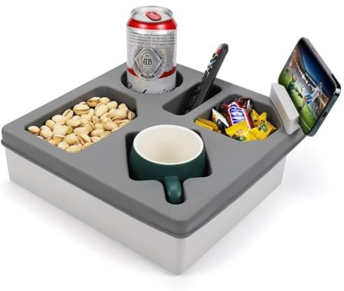 SENIURIS Silikon-Caddy Organizer, Sofa-Becherhalter mit Handy-Ständer für TV-Fernbedienung, Snacks, Getränke, Handy (Grau)