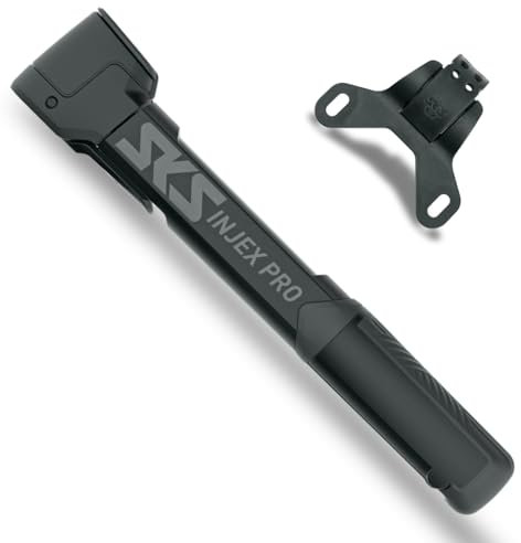 SKS GERMANY INJEX PRO Minipumpe (Fahrradpumpe für Unterwegs, Ergonomischer T-Griff, Optimierte Handhabung, Platzsparende Befestigung, MV Easy-Kopf für alle Ventile), Schwarz