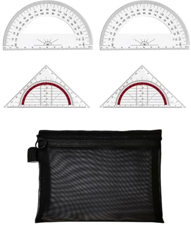 IPNSDON Dos reglas triangulares, 2 transportadores, para medir ángulos, dibujar círculos Con bolsa de papelería,Adecuado para la oficina de la escuela, dibujos de diseño
