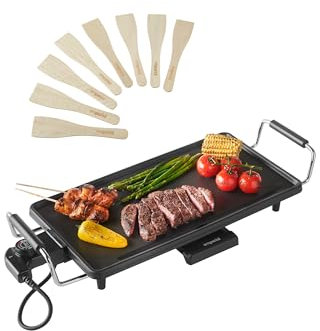 Emperial Teppanyaki Grill - Electric BBQ Grill with Non-Stick Table Top Plate, 2000W, Easy Clean, Adjustable Temperature Control, Oil Drip Tray & 8 Spatulas - 46x26x10cm