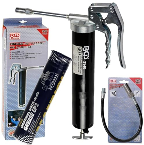 BGS Einhandfettpresse Handhebelpresse + Schlauch + 400G Mannol Mehrzweckfet | 3140+8103+3066, Handfettpresse