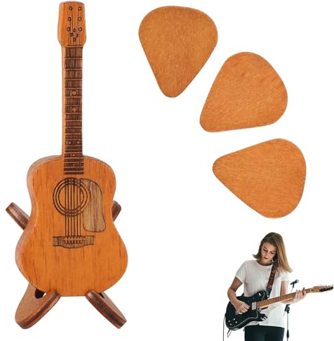 Guitar Pick Holder, 1 Piece Guitar Pick Holder With 3 Guitar Picks, Plectrum Holder Wooden Guitar Plectrum Case Guitar Pick Box,Guitar Pick Storage Container For Guitar Electric Bass Ukulele Lovers