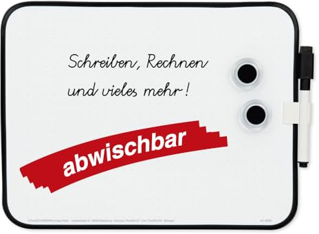 TimeTEX - Whiteboard A4-Plus, 4-tlg., doppelseitig | Set mit abwischbarem Folienstift und 2 Magneten | Punktraster vorn, blanko hinten