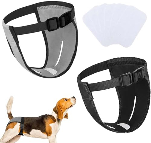 2er Pack Hundehosen Hundewindeln, Verstellbare Hündinnen Schutzhose Waschbare Schutzhöschen Wiederverwendbare Hundewindeln mit 6 Damenbinde (XL)