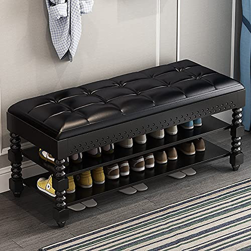 Scarpiera a 2 ripiani con sedile in pelle, facile da montare, organizer per scarpe per ingresso e soggiorno, carico massimo 199,6 kg, casse incluse