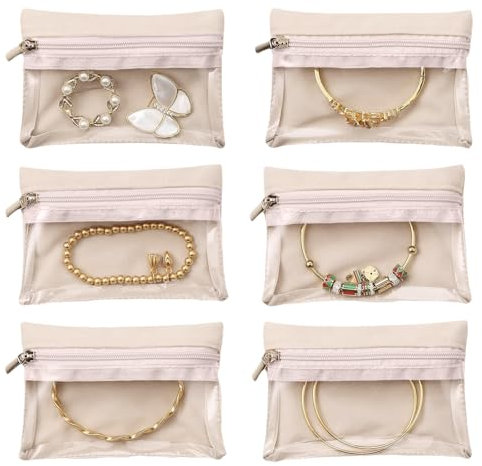 Aucuu 6 sacchetti per gioielli, piccoli sacchetti per gioielli, trasparenti, da viaggio, con cerniera, organizer portatile in velluto per anelli, collane, bracciali, regali per donne