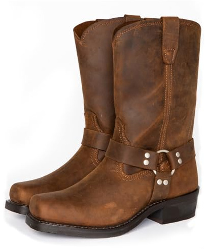 Botas Vaqueras Vaqueras para Hombre Botas de Montar de Cuero PU con Punta Cuadrada y tacón Alto,Marrón,40 EU