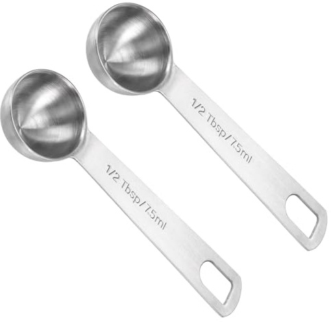 2 PCS Measuring Spoons Tablespoon Measuring Spoon 1/2 Tbsp (1 1/2 tsp | 7.5 ml |7.5 cc| 0.25 oz) Mini Spoons Stainless Steel Measuring Spoons for Kitchen Cooking Spoon(Silver)