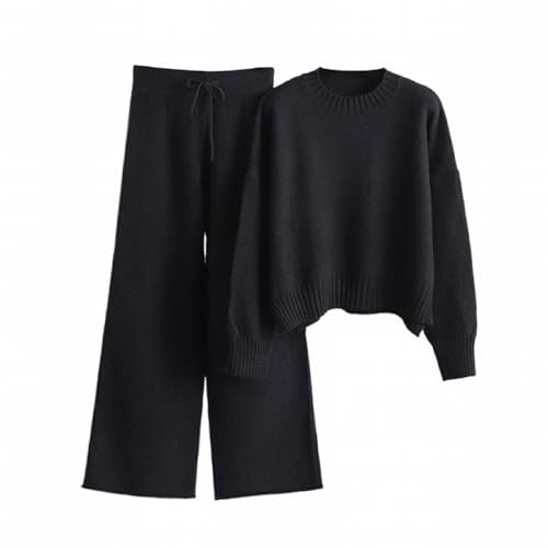 MSIYOW Tuta Donna Elegante Maglia e Pantaloni Completo Abbigliamento Donna Invernale Maglioni Pantaloni Tuta Larghi Autunno (C Nero)