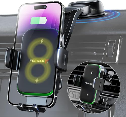 Feegar QH400 15W Qi Handyhalterung Auto mit Ladefunktion, [Doppelspule] KFZ Handyhalterung mit Ladefunktion, Automatische Klemmung, Fast Wireless Charger Auto für iPhone 16/15/14; Samsung S24/S23/S22
