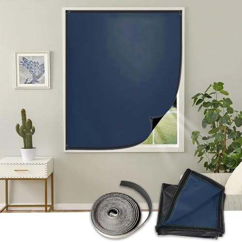 Fensterrollo Klemmrollo 140 x 130 cm, Verdunklungsrollo Thermo Und Hitzeschutz Ohne Bohren mit Bohren Rollo Fensterrollo, mit Klettband für Fenster Türen, Blau