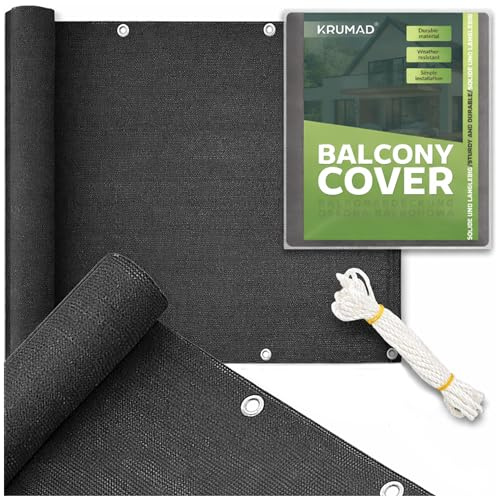 KRUMAD Balkon Sichtschutz 1,2m x 5m, Wetterfest, 95% Schattierung,180g/m² PEHD, UV- & Windschutz, für Terrasse, Garten & Zaun, Inkl. Schnur, Anthrazitgrau