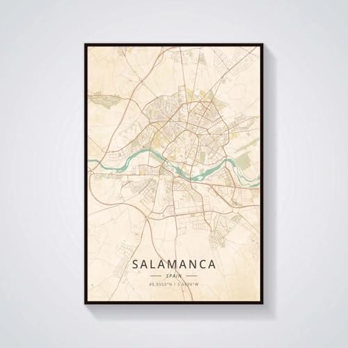 Baibexing Póster E Impresiones De La Ciudad De Salamanca Con Mapa Abstracto, España, Pintura En Lienzo, Arte De Pared, Imagen Para La Decoración Del Hogar De La Sala De Estar 50X70Cm Sin Marco