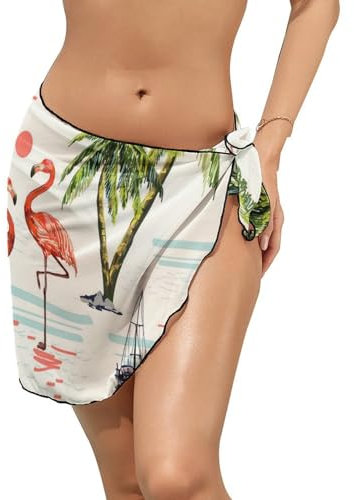 YBQLNP Roter Flamingo Damen Sarong Pareo Bikini Vertuschen Cover Up Strandtuch Wickelrock Badeanzug