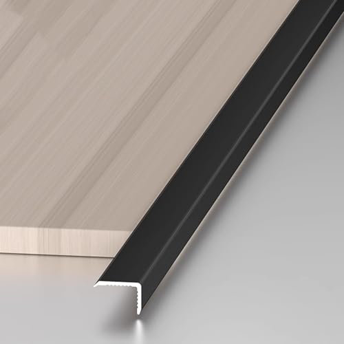 Blazea L Shape Flat Divider Transition Strip Matte Metal, 3Pcs Wood Flooring Stair Edge Trim, Floor Edge Transition Protector Cover for Doorways(Black,8x12mm(1/4x1/2))