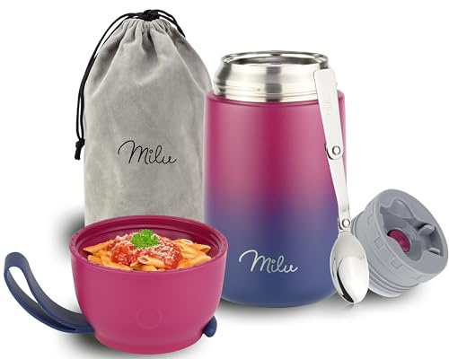 Milu® Thermobehälter für Essen 650ml, Edelstahl, Thermo Lunchbox, Suppenbehälter to go, Thermobox, Thermodose zum Warmhalten Suppen, Babybrei, Speisebehälter, breiwärmer unterwegs, Berry Blau 650ml