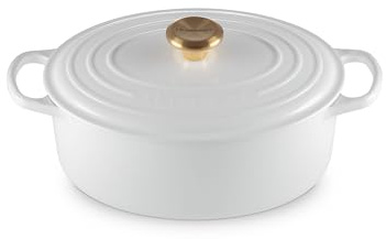 Le Creuset Signature Schmortopf aus emailliertem Gusseisen, oval, 29 Gld, Knauf, Weiß