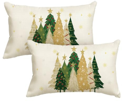 Artoid Mode Stern Bäume Kiefern Frohe Weihnachten Kissenbezüge 2er Set, 30x50 cm Merry Christmas Zierkissenbezug Cushion Cover Couch Deko