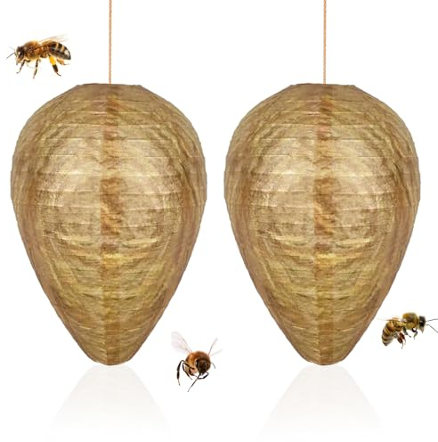Confezione da 2 esche repellenti per vespe da appendere, impermeabili, per calabroni, giubbotti gialli, trappole artificiali, grandi nidi di vespe finte, per giardino all'aperto