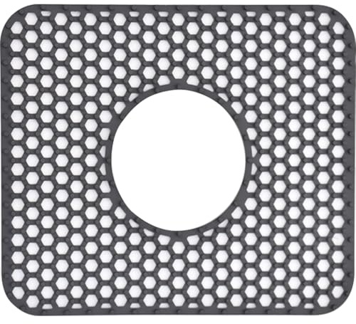 HvOvMvE Silicone Sink Protectors for Kitchen - Non-Slip Heat Resistant Grid Mat for Farmhouse Porcelain Stainless Steel, Protects & Cushions Your Sink(Dark Grey 1PCS, 12.4x10.4 Center Drain)
