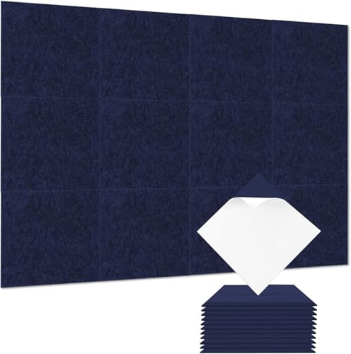 Lot de 12 panneaux acoustiques auto-adhésifs pour la maison, le bureau, les studios - Solution d'insonorisation murale - Bleu - 30 x 30 cm