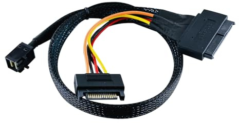 MINI SAS HD SFF-8643 to U.2 (SFF-8639) NVMe SSD Drive Cable with 15-Pin SATA Power, Supports PCIe 3.0/4.0 x4 for Servers, NAS, Workstations (80CM)