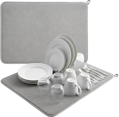2 Pack Dish Drying Mats, Quick-Dry Kitchen Counter Mat Set with Non-Slip Bottom, Absorbent Sink Drainer Mat for Dishes and Utensils, Protects Countertops from Water and Scratches