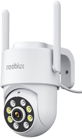 Reobiux Camara Vigilancia WiFi Exterior,2K Impermeable WiFi 2,4 GHz,PTZ 360°,Detección de Movimiento,Visión Nocturna,Audio Bidireccional,Seguridad para Hogar,Garaje y Jardín,4m Cable