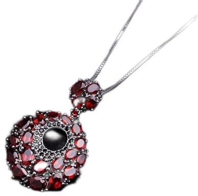 Collier rond en argent avec pendentifs en pierres précieuses de grenat naturel pour femmes, bijoux pour femme