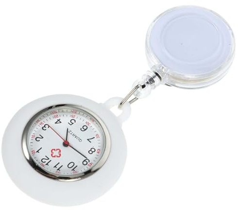 Hoement Orologio da Tasca per Donna Clip, Leggero in Silicone Bianco, Orologio da Infermiera da Appendere per Personale Medico e Clinico