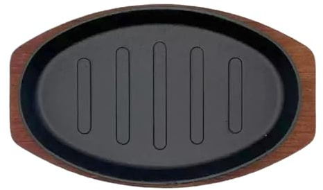 Sartén Bistec Bandeja de Servir Hierro Fundido Con Base de Madera 25 cm