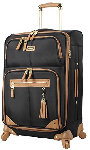 Steve Madden Designer Luggage Collection – Leichter 61 cm erweiterbarer Softside-Koffer – mittelgroße, rollende 4-Spinner-Räder, karierte Tasche, Harlo Black, 61 cm (24 zoll), Gepäck mit Spinnrad