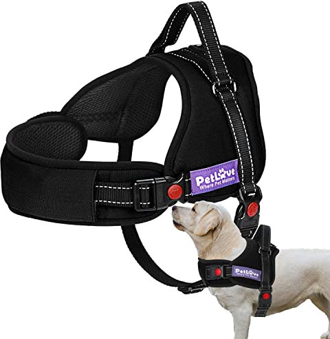 PETLOFT Dog Harness, Adjustable Soft Leash Padded No Pull Dog Harness for Small Medium Large Dogs, Black