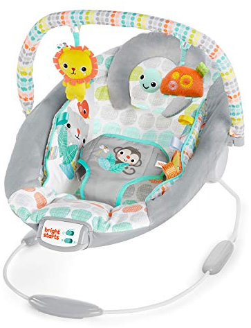 Bright Starts, Babywippe Babyschaukel mit beruhigenden Vibrationen, Babysitz, Musik, abnehmbarer Spielbügel, 0-6 Monate, bis zu 20 lbs (Whimsical Wild)