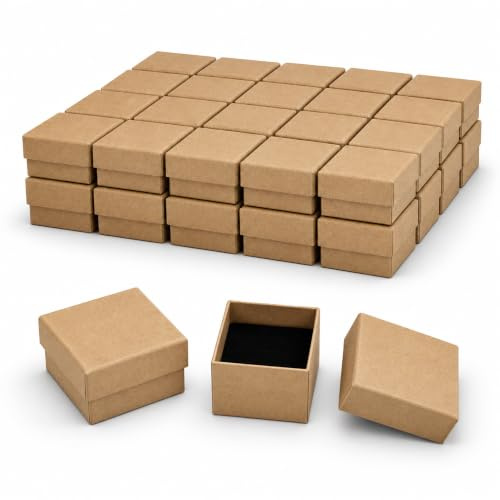 Emartbuy Set von 24 Braunes Quadrat Karton Schmuck Ring Schachtel, Geschenkbox für Jubiläen, Hochzeiten, Geburtstage Größe - 5 cm x 5 cm x 4 cm | Perfekt für Jubiläen, Hochzeiten, Geburtstage, Verlobungen und besondere Anlässe.