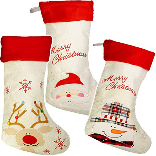 alles-meine.de GmbH XL - Weihnachtssocke & Filzstrumpf - Leinen & Filz - 52 cm - Rentier - Weihnachtsmann - Schneemann - zum Aufhängen - Nikolausstiefel - Nikolausstrumpf/Weihn..
