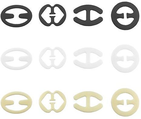 12 in Pack Bra Strap Clips Conceal Holders for Cleavage Control (Black, Clear and Beige)