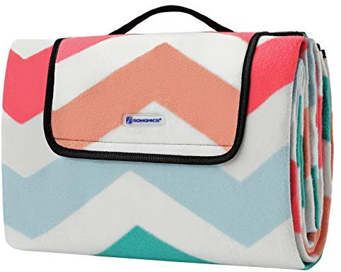 SONGMICS Picknickdecke, 150 x 200 cm, Stranddecke, für Outdoor, Camping, Park, Garten, wasserfeste Unterseite, faltbar, rote Wellen GCM07KW