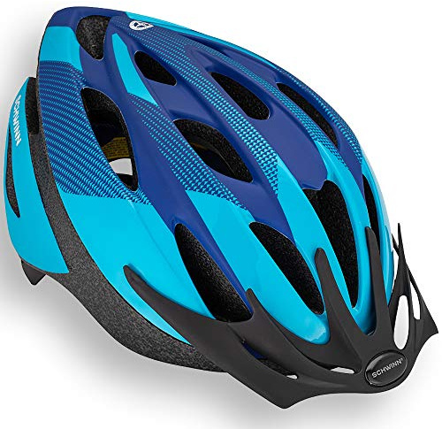Schwinn Thrasher cykelhjälm för män och kvinnor, ålder 14+, vuxen passform 58-62 cm, bekväm justering av urtavla, 20 luftventiler, avtagbart visir, blå