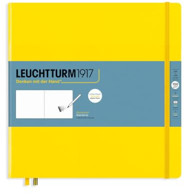 LEUCHTTURM1917 Skizzenbuch Quadrat, 150 g/m², 225x225 mm, Zitrone | Blanko, Hardcover, 112 Seiten, Fadenheftung, säurefrei: für Bleistift, Marker, Tusche und mehr