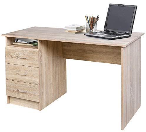 BAKAJI Scrivania con Cassettiera 3 Cassetti + Ripiano Aperto Tavolo da Lavoro Porta Pc Computer in Legno MDF Arredamento Casa Ufficio Cameretta Design Moderno Dimensione 120 x 51 x 72 cm (Quercia)