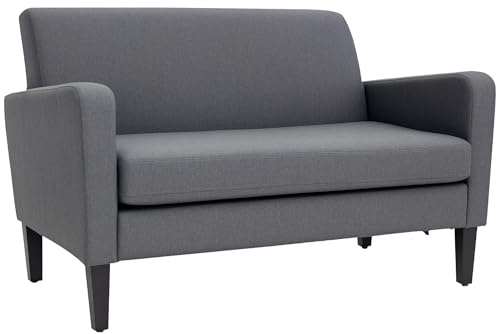HOMCOM Modern 2-Seat Sofa with Rubber Wood Legs, Upholstered Loveseat, Sofa for Living Room, Bedroom, Dark Grey