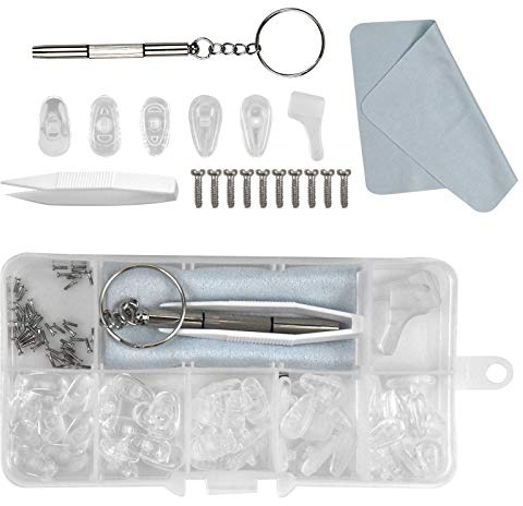 Smatime Brillen Nasenpads Silikon, 25 Paar Brillen Nasenpads, Anti Rutsch weiche Nasenpads Schraubbrillen Nasenpads Reparatur Kit mit Schraubendreher für Brillen und Sonnenbrillen (Transparent)